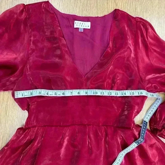 Berry N Cream Red Tiered Shimmer Dress Size Large - Picture 5 of 5